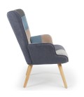 Fauteuil scandinave effet patchwork velours gris et bleu Odin - 