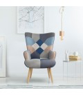 Fauteuil scandinave effet patchwork velours gris et bleu Odin - 