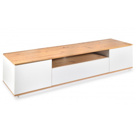 Meuble tv au design linéaire l180cm bois clair et blanc Ola - 