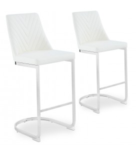 Lot de 2 chaises de bar design simili blanc Oxford