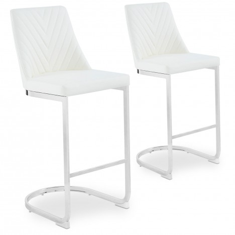 Lot de 2 chaises de bar design simili blanc Oxford - 