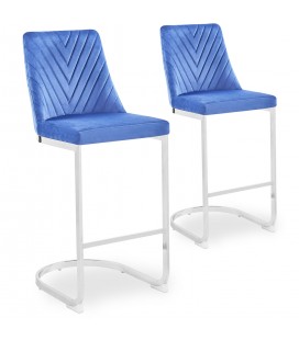 Lot de 2 chaises de bar design velours bleu Oxford