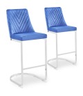 Lot de 2 chaises de bar design velours bleu Oxford - 