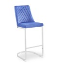 Lot de 2 chaises de bar design velours bleu Oxford - 