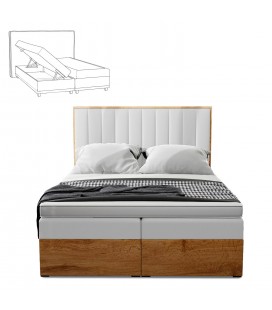 Lit boxspring avec matelas et sur-matelas inclus 140x190cm bois et simili blanc Olicia