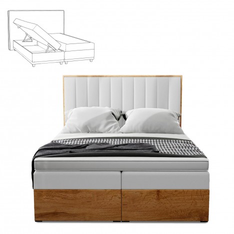 Lit boxspring avec matelas et sur-matelas inclus 140x190cm bois et simili blanc Olicia - 