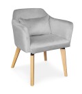 Chaise fauteuil scandinave velours argenté Peony - 