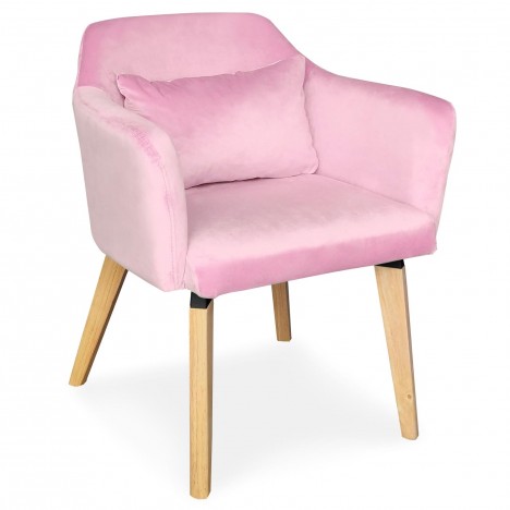 Chaise fauteuil scandinave velours rose Peony - 