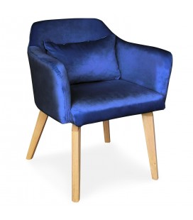 Chaise fauteuil scandinave velours bleu Peony