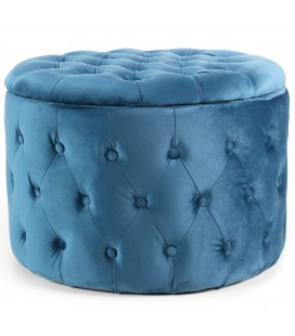 Pouf coffre rond en velours capitonné bleu Petunia