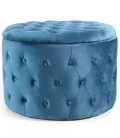 Pouf coffre rond en velours capitonné bleu Petunia - 