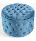 Pouf coffre rond en velours capitonné bleu Petunia - 