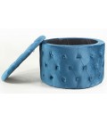 Pouf coffre rond en velours capitonné bleu Petunia - 