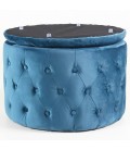 Pouf coffre rond en velours capitonné bleu Petunia - 