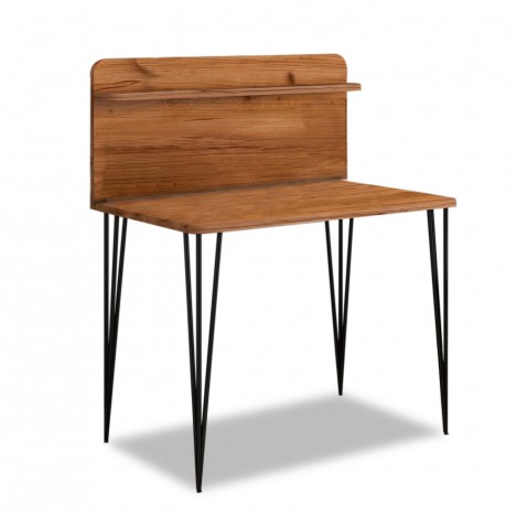 Bureau avec étagère pieds métal bois noisette Pingmao - 