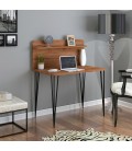 Bureau avec étagère pieds métal bois noisette Pingmao - 