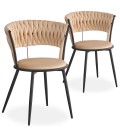 Lot de 2 chaises design au dossier arrondi style maillage velours beige et métal noir Rafael - 