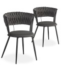 Lot de 2 chaises design au dossier arrondi style maillage velours gris et métal noir Rafael - 