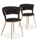 Lot de 2 chaises design au dossier arrondi style maillage velours noir et métal doré Rafael - 