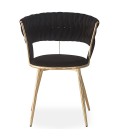 Lot de 2 chaises design au dossier arrondi style maillage velours noir et métal doré Rafael - 