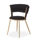 Lot de 2 chaises design au dossier arrondi style maillage velours noir et métal doré Rafael - 