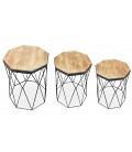 Lot de 3 tables basses octogonales en métal noir et bois clair Ricardo - 