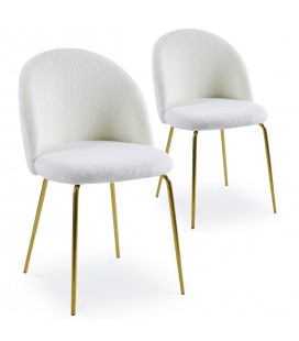 Lot de 2 chaises tissu bouclette crème dossier arrondi Riccardo