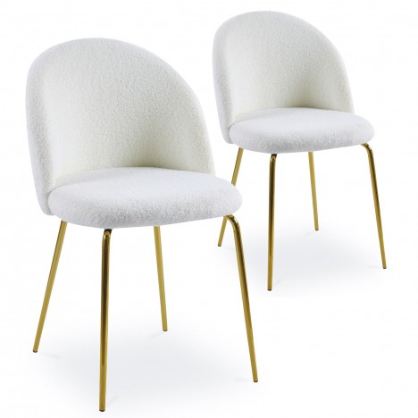 Lot de 2 chaises tissu bouclette crème Riccardo - 