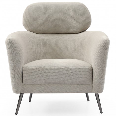 Fauteuil moderne avec haut dossier tissu doux beige Roberto - 