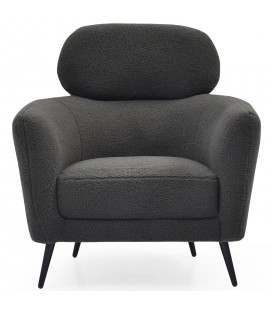 Fauteuil moderne avec haut dossier tissu bouclette gris foncé Roberto