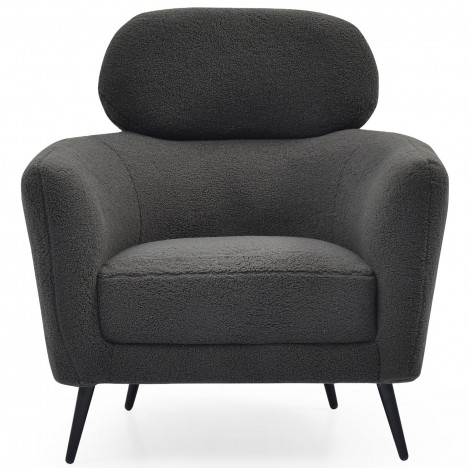 Fauteuil moderne avec haut dossier tissu bouclette gris foncé Roberto - 