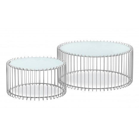 Ensemble de 2 tables basses verre blanc et métal gris Sacramento - 