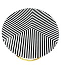 Table basse ronde style arty motif rayé noir blanc et pied doré Saga - 