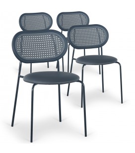 Lot de 4 chaises empilables effet cannage métal noir et simili gris Santander