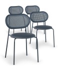 Lot de 4 chaises empilables effet cannage métal noir et simili gris Santander - 