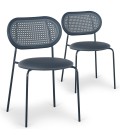 Lot de 4 chaises empilables effet cannage métal noir et simili gris Santander - 