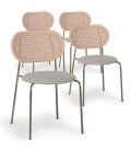 Lot de 4 chaises empilables effet cannage métal doré et tissu beige Santander - 