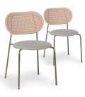 Lot de 4 chaises empilables effet cannage métal doré et tissu beige Santander - 