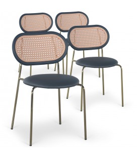 Lot de 4 chaises empilables effet cannage métal doré et velours noir Santander