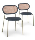 Lot de 4 chaises empilables effet cannage métal doré et velours noir Santander - 