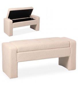 Banquette-coffre tissu bouclette beige Rodney