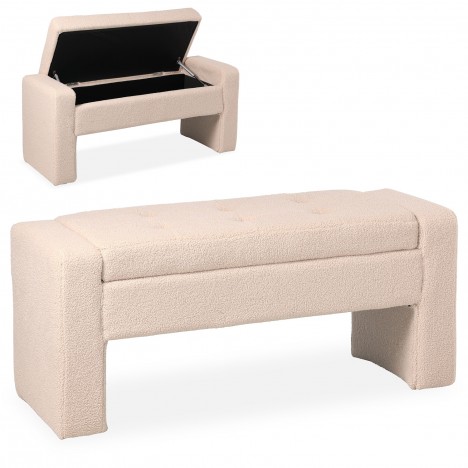 Banquette-coffre tissu bouclette beige Rodney - 