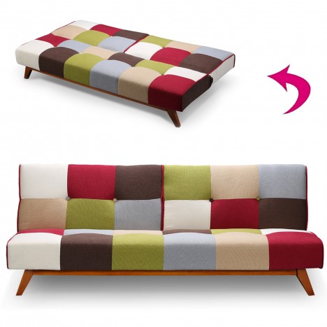 Canapé convertible clic-clac scandinave patchwork multicolore Romany - 