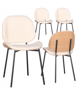 Lot de 4 chaises tissu bouclette crème et bois clair Salamanca