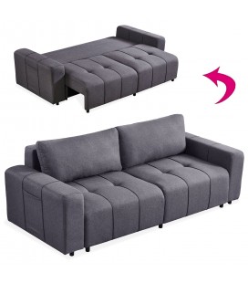 Canapé convertible 3 places tissu effet lin gris foncé Samantha