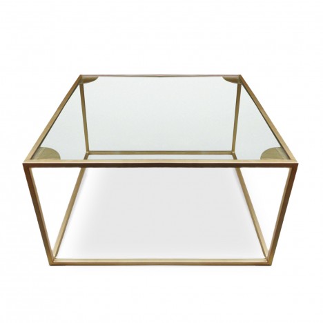 Table basse carrée métal doré et verre transparent Sparrow - 