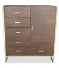 Buffet haut 5 tiroirs et 1 porte l90cm bois marron et métal doré Stuttgart - 