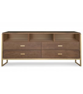 Meuble tv 4 tiroirs l150cm bois marron et métal doré Stuttgart