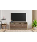 Meuble tv 4 tiroirs l150cm bois marron et métal doré Stuttgart - 