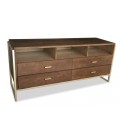 Meuble tv 4 tiroirs l150cm bois marron et métal doré Stuttgart - 